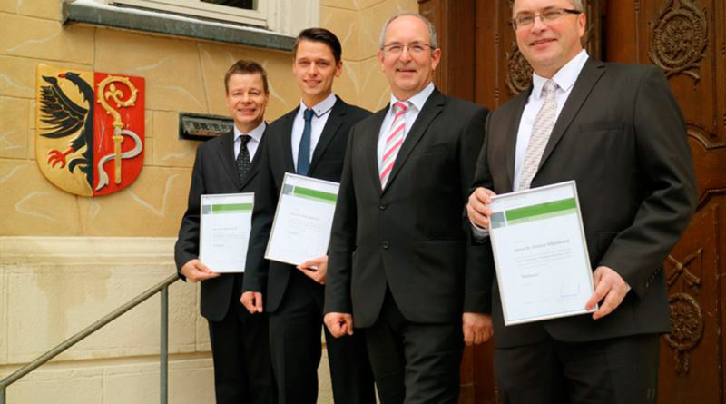 Prof. Dr. Michael Koch, Prof. Dr. Fabian Behrendt, Prof. Dr. Ottmar Schneck (Rektor), Prof. Dr. Diet (v.l.n.r.). Foto: SRH Fernhochschule